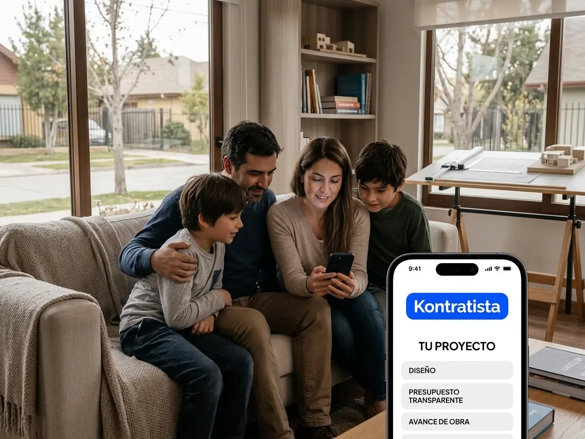 Familia revisa su proyecto completo en Kontratista desde el celular