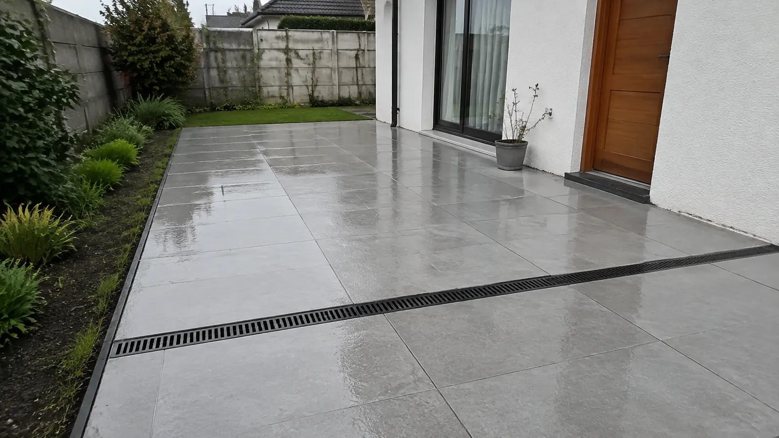 Patio pavimentado con drenaje controlado