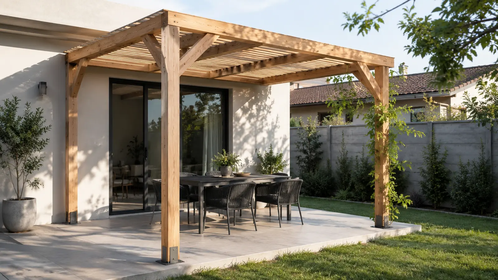 Pérgola liviana para terraza de 12 a 20 m²